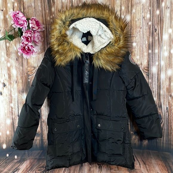 Rocawear Jackets & Blazers - Women's RocaWear Black Puffer Zipper Front Faux Fur Hooded Winter Coat Medium